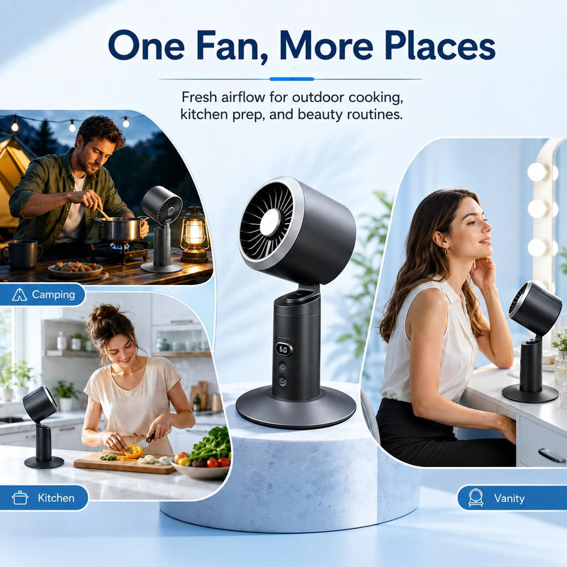 Rechargeable Oscillating Desk Fan, Cordless Battery Operated Table Fan with Strong Airflow, 5 Speeds, LED Display, 20dB Super Quiet Portable Fan for Bedroom, Office, Nightstand