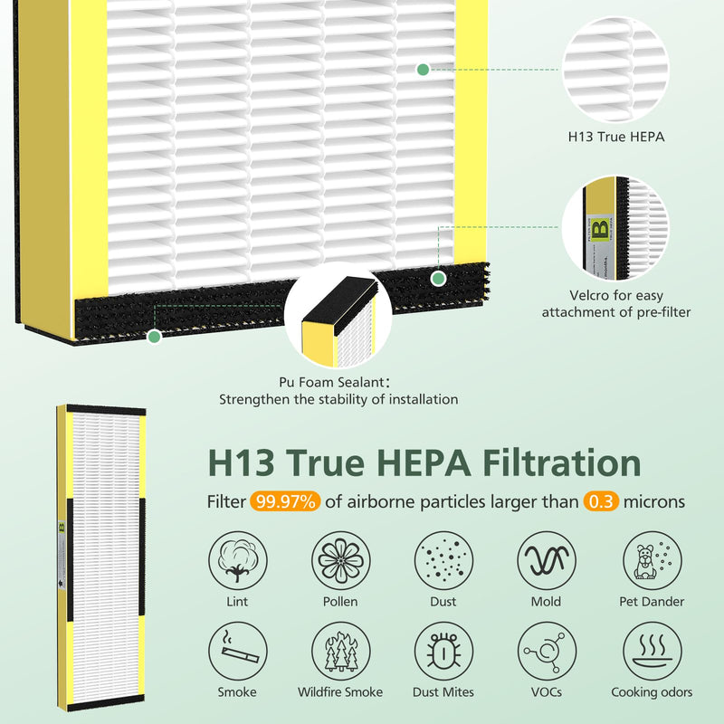2 Pack FLT4825 True HEPA Filter B Replacement with Activated Carbon Pre-Filters Compatible with Guardian Air Purifier AC4825 AC4300 AC4800 AC4900 AC4850 10 Piece Set