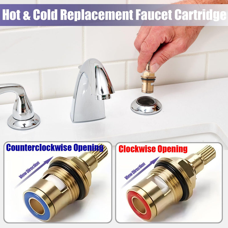 Yakamoz Brass Faucet Cartridge Replacement, 2Pcs Hot and Cold Ceramic Disc Cartridge Quarter Turn Sink Faucet Valve Stem Replacement Parts for Kitchen Bathroom Faucet Repair, G1/2" Thread Size