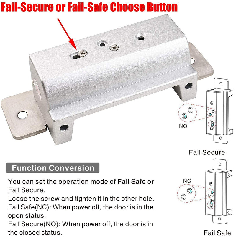 UHPPOTE ANSI Standard Heavy Duty Stainless Steel Finish Electric Strike Door Lock for Access Control Cylindrical Locksets - Input Voltage 24VDC