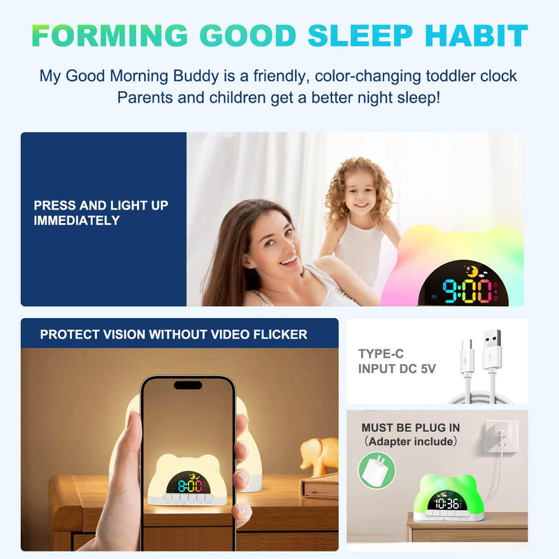 Alarm Clock for Kids, Ok to Wake Clock with Green Light Red Light, Children's Sleep Trainer,10 Ringtones,3 Brightness, Dual Alarms, Digital Alarm Clock for Adults Boy Girl Toddler Bedroom