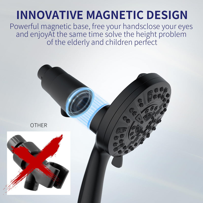 Filtered Shower Head with Handheld - 10 Spray Modes High Pressure Handheld Shower with Filter Spray Combo, Magnetic Shower Heads, With 60-Inch Long Hose（Matte black） Matte Black