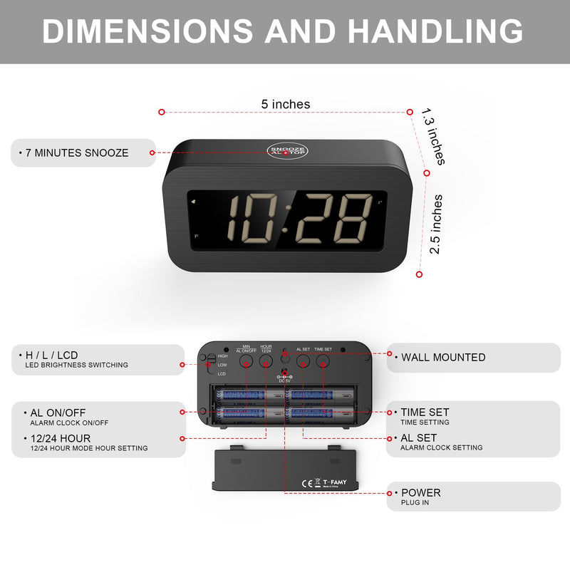 Digital Alarm Clock with Hybrid LED/LCD Time Display, Battery Operated or Plug-in, Small Simple Basic Clock for Travel Home Bedroom Wall (Green Display) Green-display