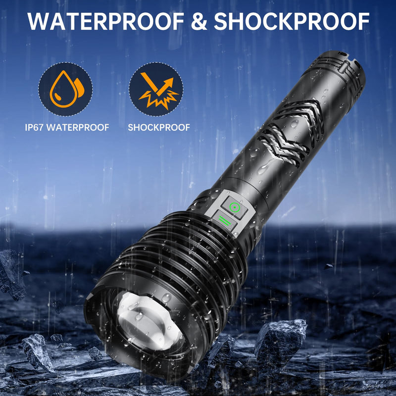 Rechargeable Flashlights 600,000 High Lumens, Super Bright LED Flashlight with Long Handle, Large Capacity Battery, Zoomable & 6 Modes, Waterproof Handheld Flashlight for Camping Emergencies Home