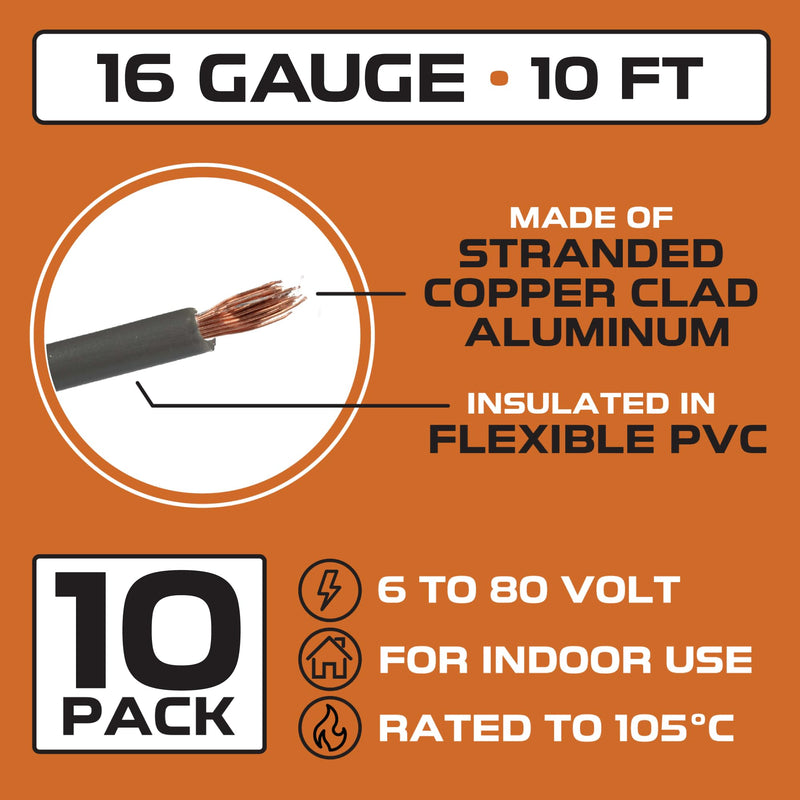 Iron Forge Cable 100 ft 16 Gauge Wire - 10 Roll Assortment Pack Automotive Wiring Kit with Dispenser Box - 10ft Stranded Copper Clad Primary Cable per Roll 16 Gauge-10ft-10 Pack