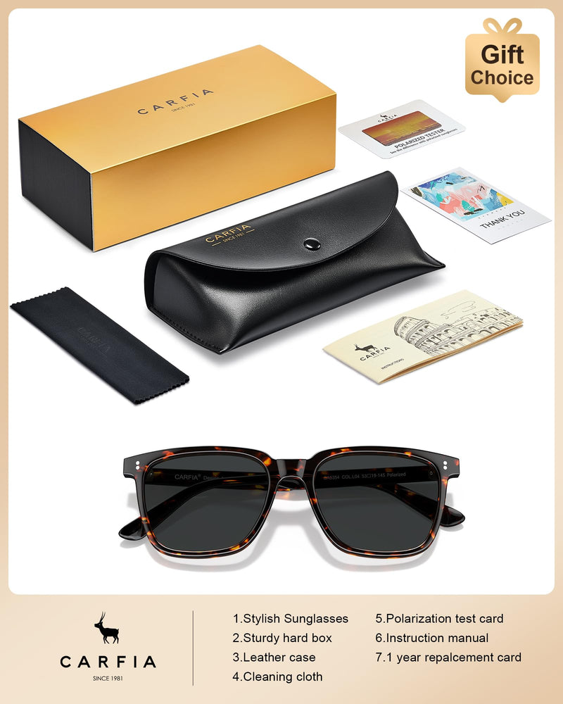 CARFIA Polarized Sunglasses for Women: Acetate, Small/Medium Size, UV400 Anti Glare CA5354 9 - Tortoise Frame Grey Lens Medium Face Frame Width 142mm