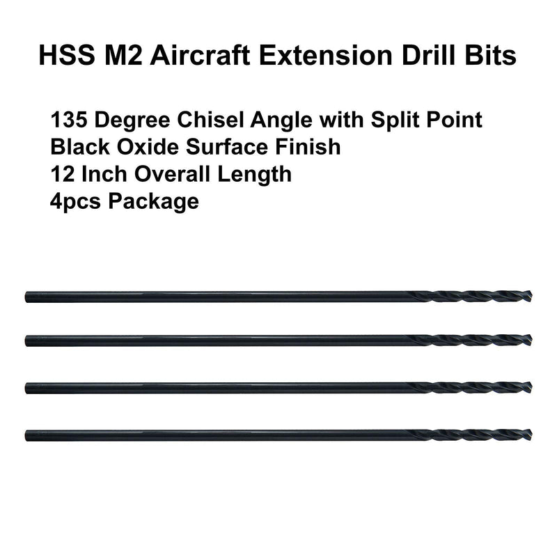 MAXTOOL 9/32"x12" 4pcs Identical Aircraft Extension Drills HSS M2 Extra Long Deep Twist Drill Bits Straight Shank Fully Ground Black; ACF02B12R18P4 4 9/32"x12"