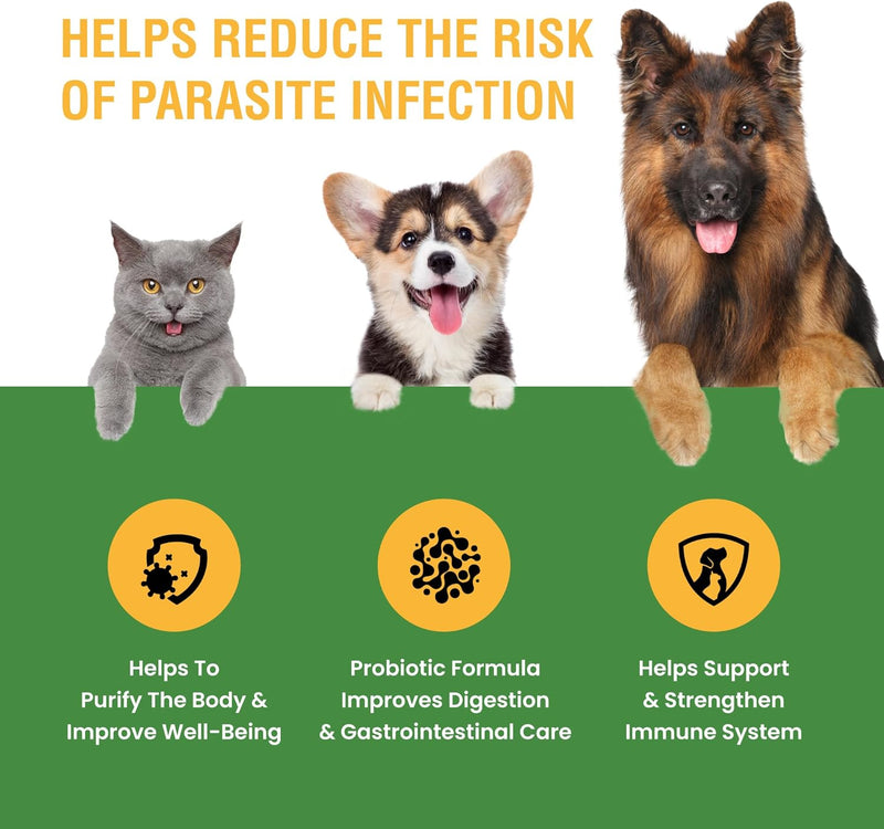 Cats and Dogs Natural Broad Spectrum Treatment Against Parasites and Toxins, Homeopathic Support and Breeds, Made in The USA, 2oz