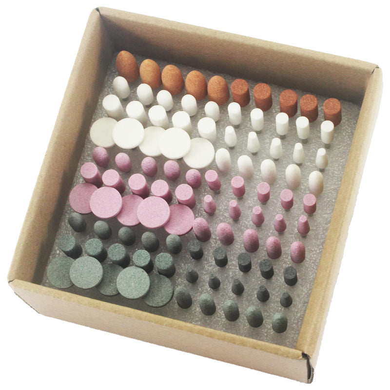 𝐉𝐔𝐍𝐋𝐈𝐗𝐍 100 Pcs Rotary Grinding Stones - 3/32" Shank Abrasive Stone Mounted Grinding Bits Assorted Sharpening Kits for Rotary Tools Includes Dremel