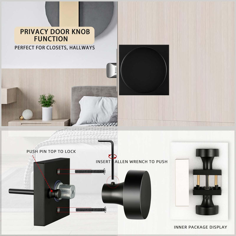 HIMEETIME Matte Black Door Knobs Interior with Lock, Modern Square Door Handle for Bedroom Bathroom Privacy