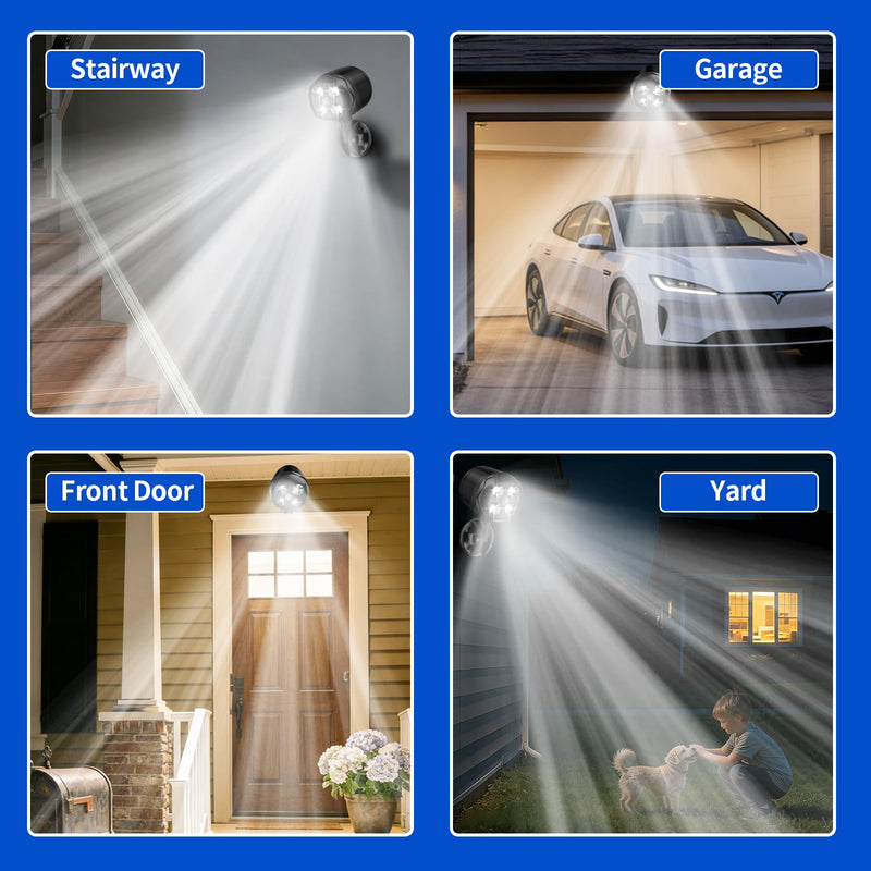 Battery Operated Outdoor Motion Sensor Light, 600LM 6000K Waterproof Wide-Angle Detection Auto On/Off Wall Light,for Garage, Yard, Front Door, Stair and Driveway (2 Packs) 2 Packs