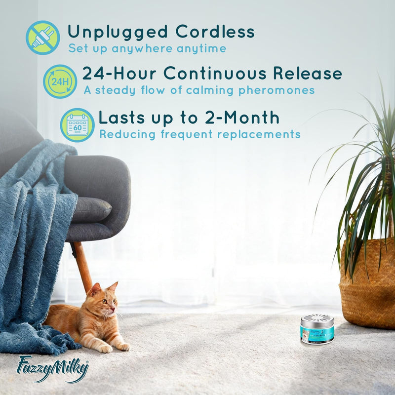 NightCalm Cat Calming Diffuser for Sleep Support - Cordless Cat Pheromone Diffuser Gel, Natural Formula for Cat Anxiety Relief,Scratching,Urine Marking, 60 Day Long Lasting Floral