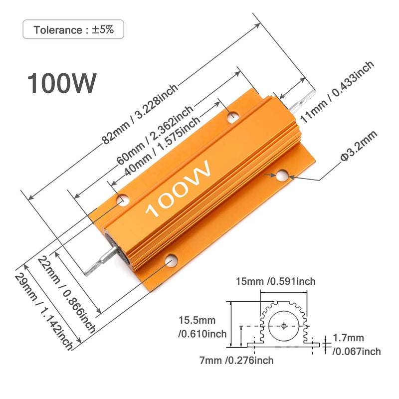 Chanzon 2pcs Wirewound Aluminum Shell Resistor 2 Ω ohm 100W ±5% Tolerance 2R Rohs Certified G) 2Ω ohm