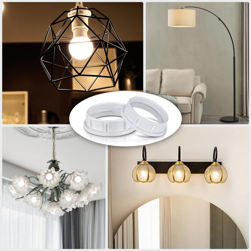 Light Socket Shade Rings,Aluminum Threaded Socket Ring for Medium Base E26 Sockets,Retaining Rings for Glass Lamp Shades/Light Fixtures (4-Pack White Color/For Thread Diameter 1-1/2 Inches) 1-1/2" White Aluminum