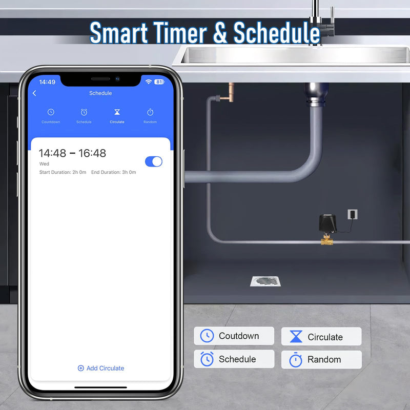 Smart Motorized Ball Valve, WiFi Shutoff Water Valve, Smart App Control, 4 Timer Modes, Supports 2.4 GHz WiFi Only, Various Sizes, Brass Valve, G-Thread 1/2" Valve Black G-Thread DN15-1/2"