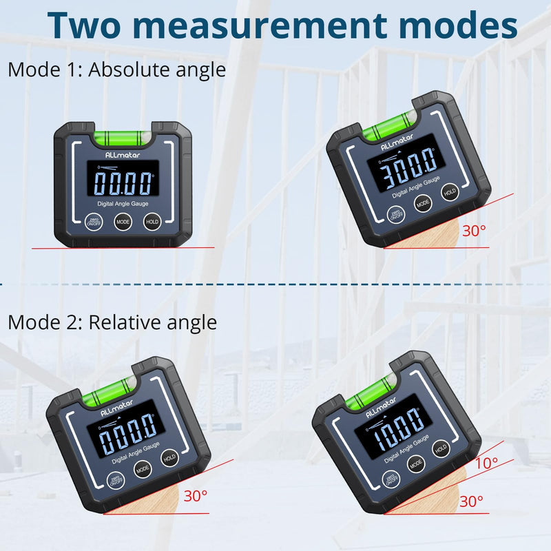 0-360°(4 * 90°) Digital Angle Finder Level Magnetic Electronic Gauge Inclinometer Protractor Tool with Bubble Level and Magnetic Base LCD Backlight For Construction Carpenter Craftsman Home