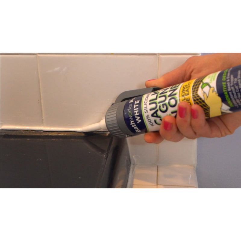 Bathworks Pro Caulk and Gun in One, Adjustable Easy-Flow Trigger, 100% White Silicone (1)