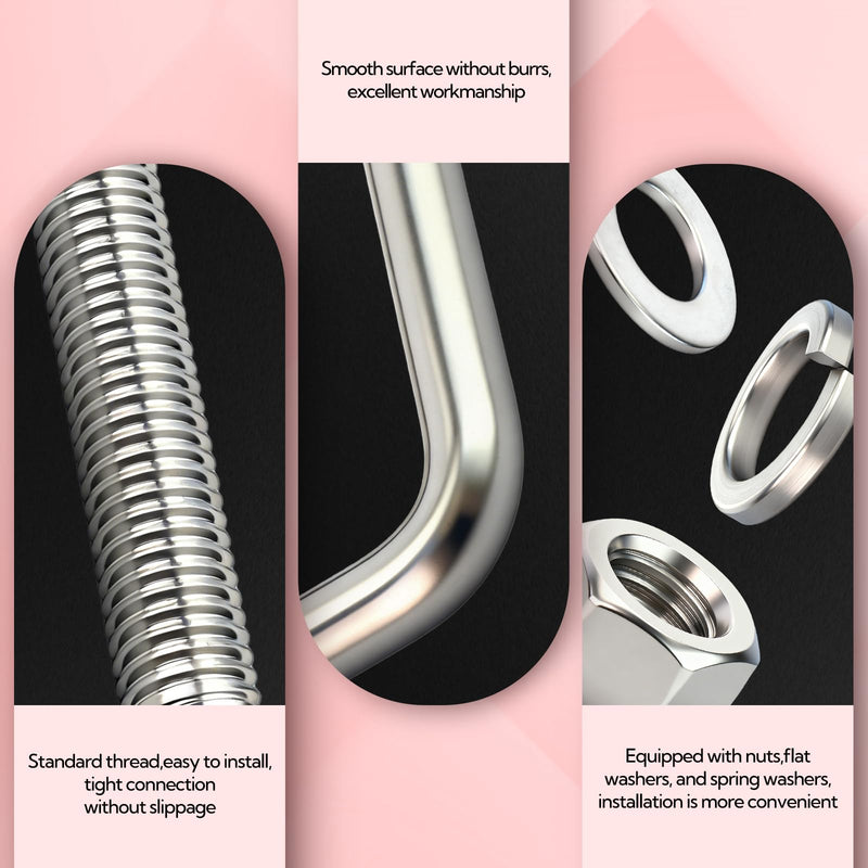 5Sets M12 Thread Heavy Duty Square U-Bolts, 4-1/2" L x 2-1/16" W, 304 Stainless Steel U-Bolts with Bolt Plate Washers Nuts and Wrench 5