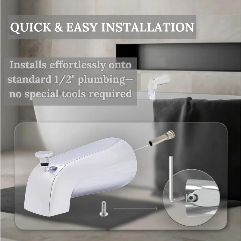 Westbrass A311-26 5-1/2" Reach Brass Wall Mount Tub Spout with Nose Diverter, Polished Chrome