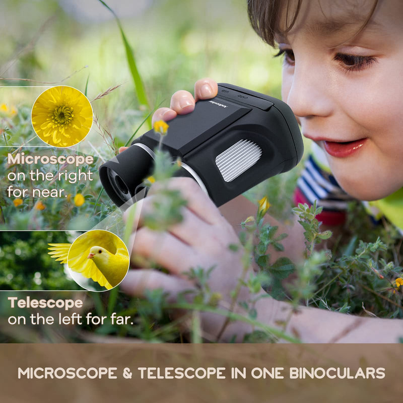Andonstar AD122 Kids Microscope&Telescope Double Lens, Portable Handheld Microscope Binoculars, Digital Camera&Video Microscope Kit for Kids, 2" LCD Black, Windows/Mac Compatible, SD Card Included