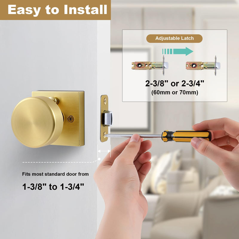 Privacy Gold Door Knobs Interior, Satin Brass Door Knobs Interior with Lock, Heavy Duty Modern Square Brushed Gold Door Handle for Bedroom Bathroom Privacy