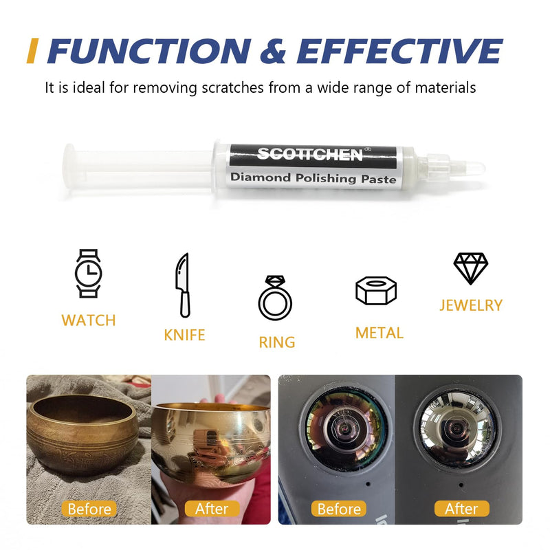 SCOTTCHEN Diamond Polishing Paste,100,000 Grit 0-0.25 Microns Lapping Compound with 50% Concentration of Diamond Powders for Jewelry, Metal, Ring, Glass, Coin,etc.-5 Gram 100,000 Grit