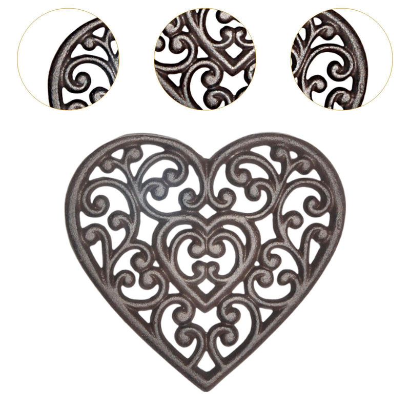 Cast Iron Trivet, Heavy Duty Rustic Metal Hot Pot Pad, Vintage Hot Plate Trivet for Kitchen Countertop Dining Table, Heart
