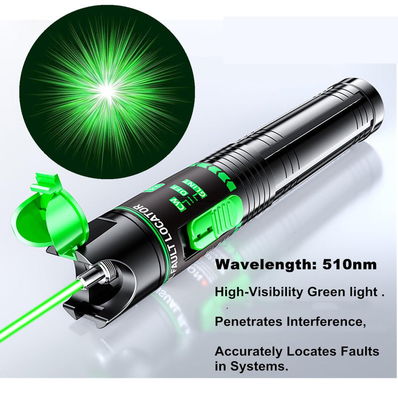 Green Light Visual Fault Locator | 510nm 15-20KM VFL for SC/FC/ST/LC Networks | Telecom & Data Center Pro Tool Green Light 15-20KM