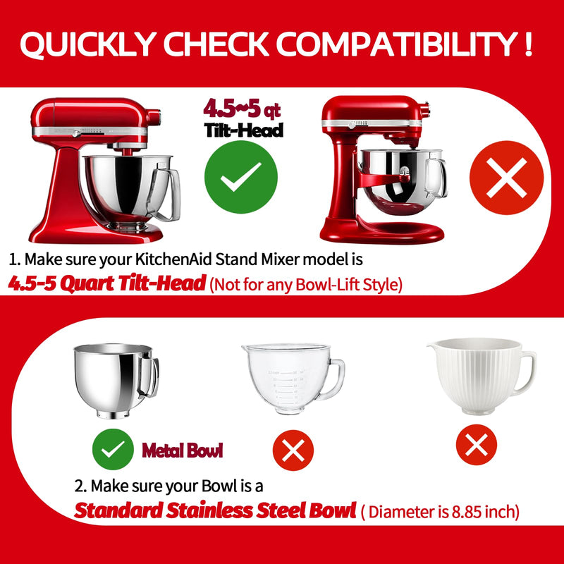 Pouring Shield for KitchenAid Tilt Head 4.5-5 QT (for Stainless Steel Bowls Only), for Kitchen aid Accessories and Attachments, Fully Enclosed Foldable Lid Mixer Bowl Cover, Not For Bowl Lift