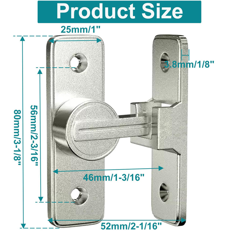 Barn Door Lock Hardware, 90 Degree Heavy Duty Gate Latches Flip Latch Safety Door Bolt Latch Lock, Barn Sliding Door Latch Lock Suitable for Garden, Bathroom, Outdoor, Garage, Window(Nickel) Nickel
