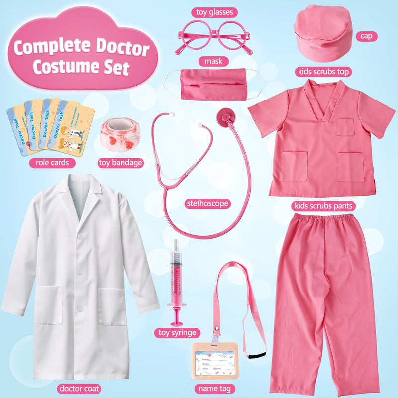 UNGLINGA Doctor Costume for Girls - Kids Scrubs with Lab Coat Stethoscope, Doctor Dress Up for Halloween Career Day Role Play M (5–6Y)
