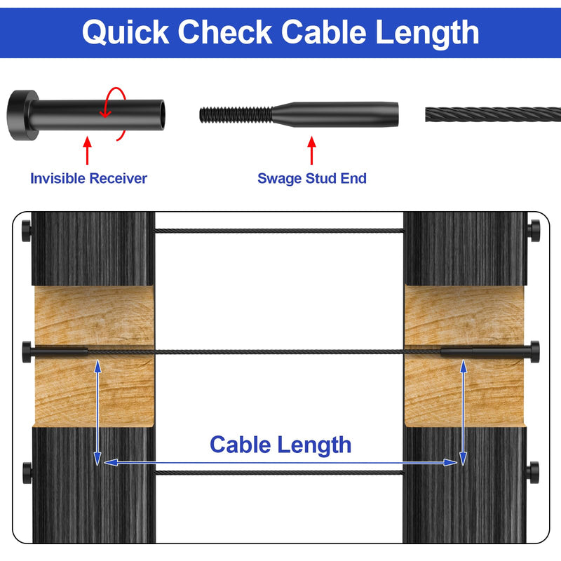 CKE 20 Pairs Black Invisible Cable Railing Kit, Black T316 Stainless Steel 3/16" Invisible Receiver, Swage Stud End for 2"x2", 4"x4" Wood/Metal Post, Invisible Cable Railing Hardware Tensioner BCR31