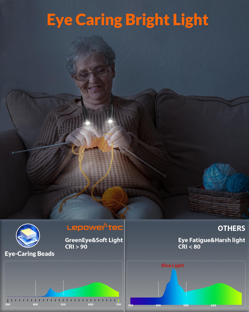 Neck Reading Light, 3-Color & 5-Brightness Neck Light, Book Light for Reading in Bed, Rechargeable Lamp with Comfortable Silicone Arm, Eye-Caring Neck Light for Reading, Knitting, Crafting