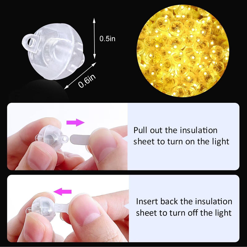 ZGWJ 100PCs Mini Led Lights Comes with a Lanyard, Balloons Light for Party Decorations,Paper Lantern,Easter Eggs,Birthday Party,Halloween Christmas Decoration(Glow steadily Warm White) 100P With Rope Glow steadily Warm White