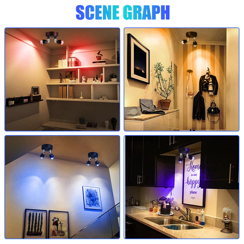 Honoson 4 Pack Dual Head Battery Operated Spotlights Indoor Wireless RGB LED Spot Light with Remote 13 Color Accent Lights with Rotatable Head Stick on Wall Hallway, for Painting Picture(Black) Black