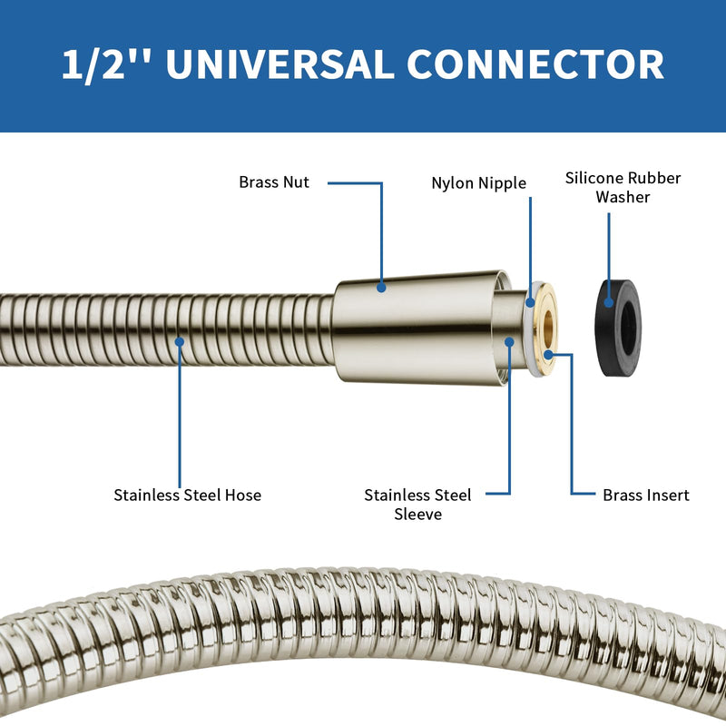 GRICH Shower Hose Extra Long: 71 Inch Metal Cord High-Density Anti-Leak Stainless Steel Shower Head Hose Replacement, Ultra-Flexible & Durable Bathroom Pipe with Brass Insert & Nut, Brushed Nickel