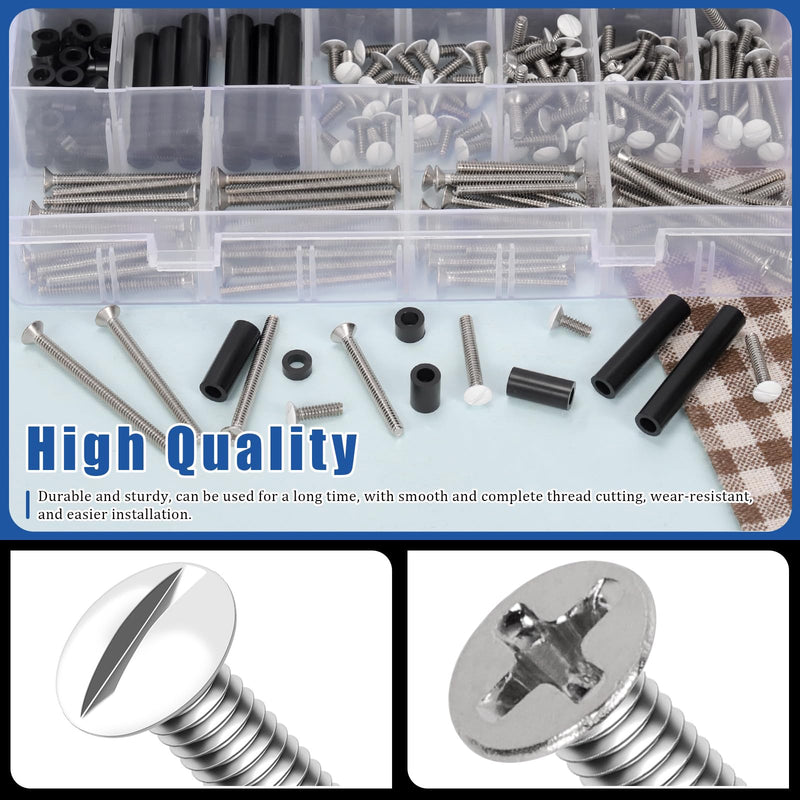 Glarks 385pcs White Wall Plate Screw Set, 3/8’’ 1/2’’ 3/4’’ 1’’ Long, Outlet Plate Screw and Long Electrical Outlet Screw with Nylon Round Spacer, Switch Panel Screw, Outlet Cover Screw for Wall Plate