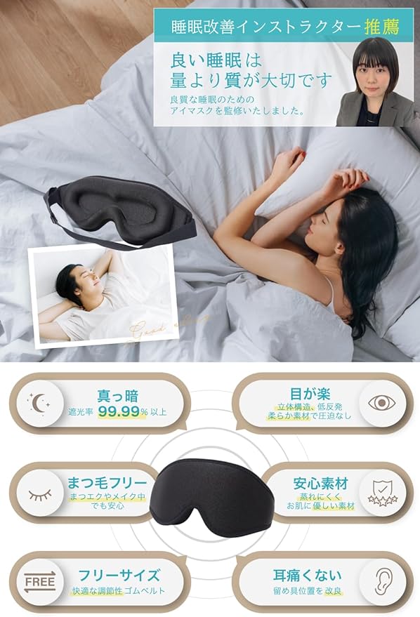 LINO PLAMET Eye Mask for Sleep, 100% Light Shading Ratio, Light Blocking, Comfortable Sleep, Sleep Goods, - NewNest Australia