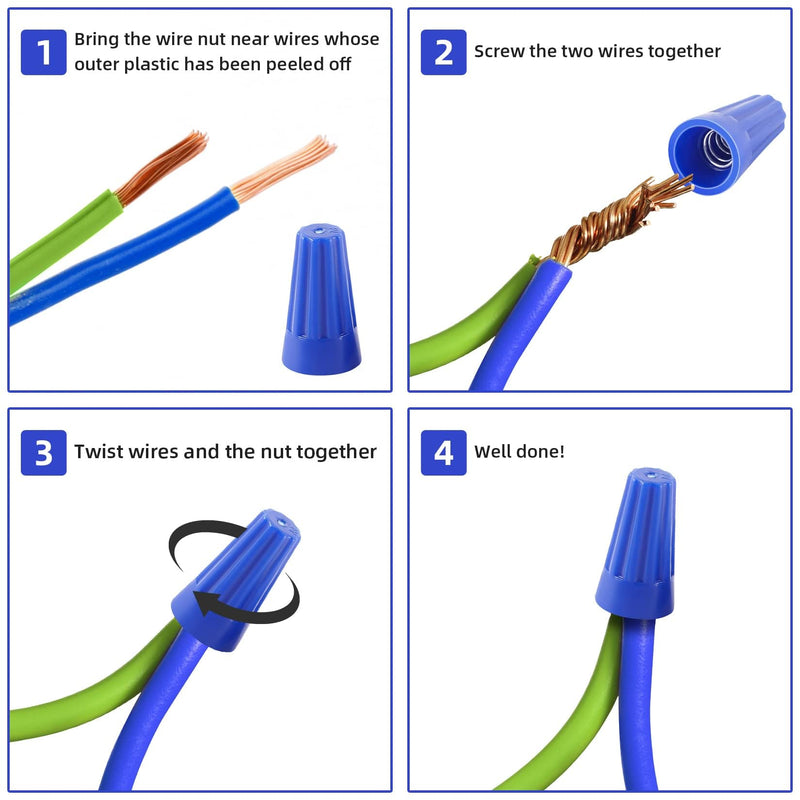 1000 Pcs Blue Wire Connector Nuts, Insulating Insert Twist Electrical Connectors Wire Caps for Quick Connection (AWG 22-14) Blue(AWG 22-14)