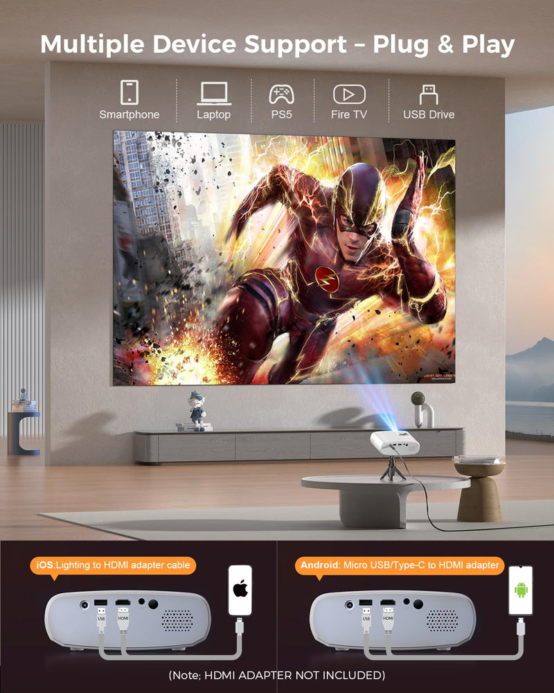 ELEPHAS Mini Projector for iphone, Portable Projector with Tripod, 1080P HD Outdoor Projector, Movie Projector Compatible with Android/iOS/Windows/TV Stick/HDMI/USB BL128MINI