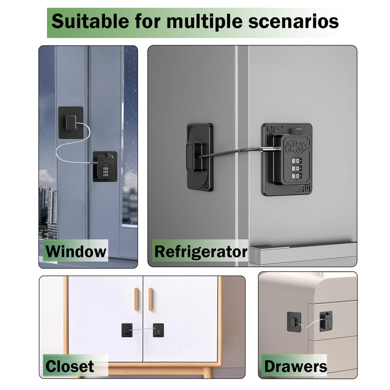 4 Pack Refrigerator Locks with 3 Digit Code, Easy Install Fridge Lock Combination, Premium Freezer Lock, Child Proof Cabinet Locks for Refrigerators, Drawers, Closets, Windows (Black) Black-4Pack