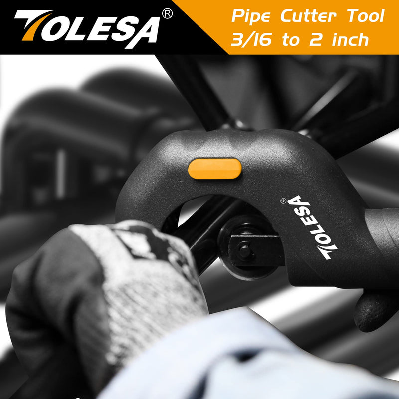 TOLESA Pipe Cutter Tool 3/16"-2" OD, Heavy Duty Metal Pipe Cutter With Deburring Tool Pipe Reamer Sharp Copper Tube Cutter Speed Cutting Tubing Cutter For Stainless Steel Aluminum Brass Pipe 2 In 1