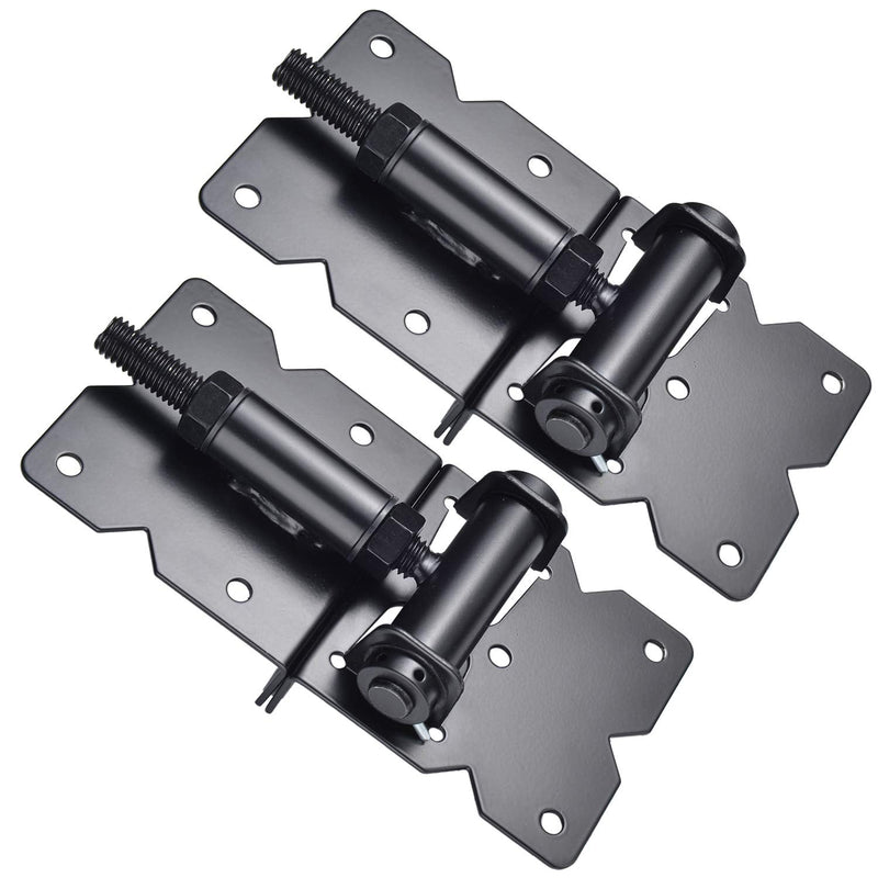 Self Closing Gate Hardware Hinges Heavy Duty for Wooden/Vinyl/PVC Fences,90 Degree Adjustable, with Installation Screws and Swing Adjuster Tool,2 Pack/Set,Black Black
