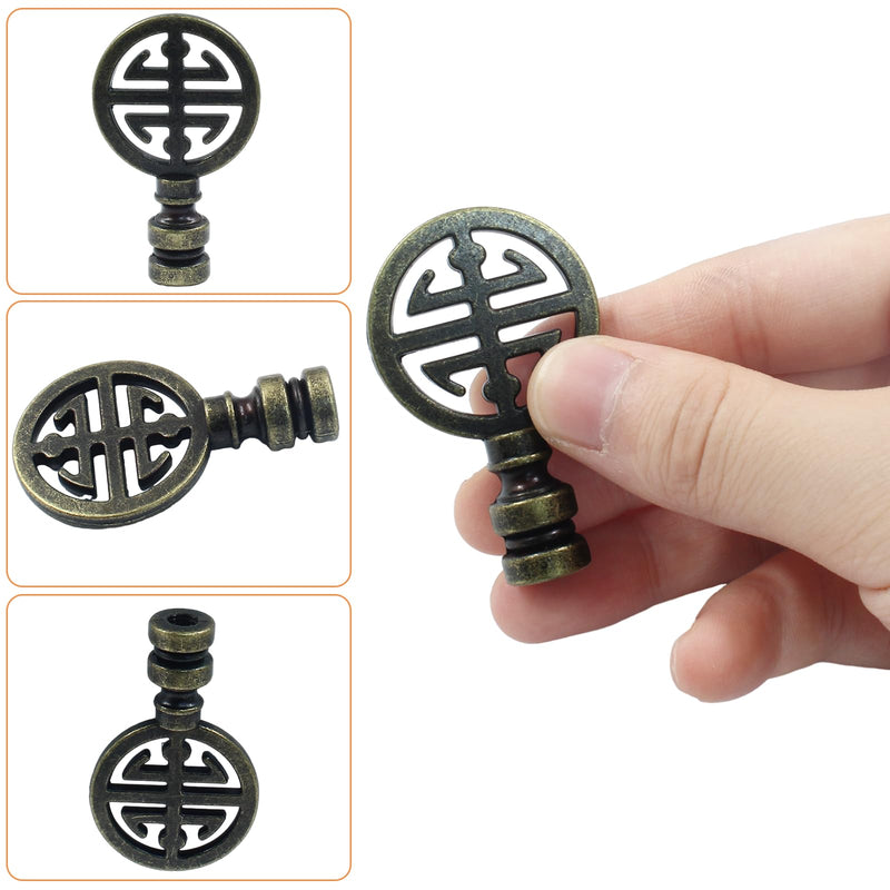 Luomorgo 2 Pcs Lamp Finial, Decorative Finials for Lamp Shades, Antique Brass Lamp Finial Cap Knobs for Table Lamp, Floor Lamp, Desk Lamp Decor (Symbol of Lucky) Bronze Symbol of Lucky