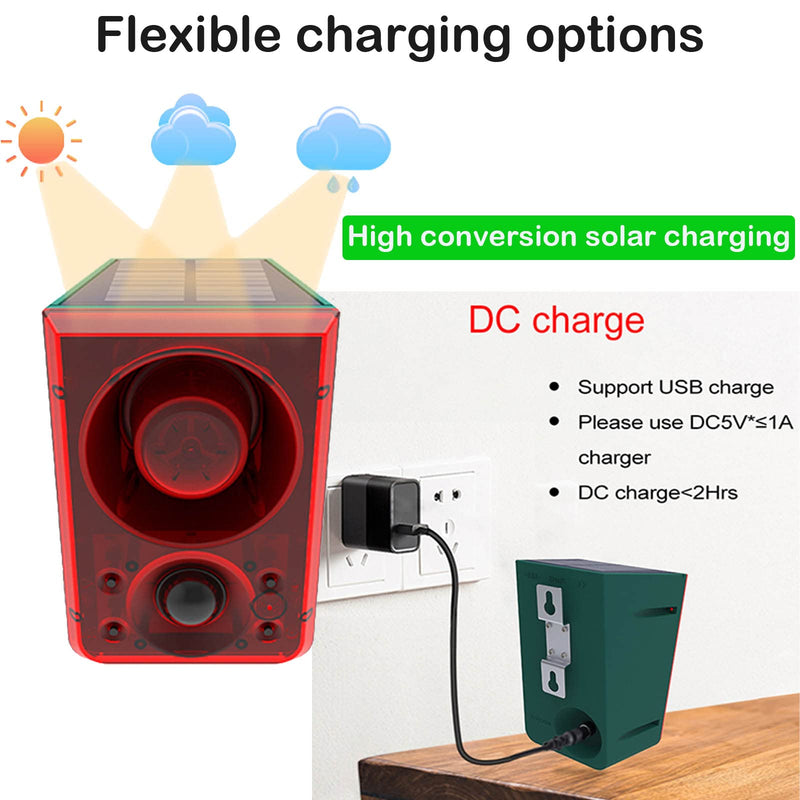 Solar Outdoor Motion Sensor Alarm - Dog Barking & Gunshot Sound 130db Motion Detector Alarm Light,with Remote Controller for Home, Villa,Yard,Chicken coop,Farm,Barn
