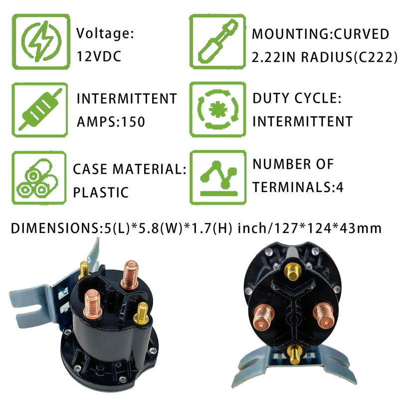12V Starter Solenoid Relay Switch 4 Terminal 150A Continuous/800A Inrush – Replaces 684-1251-212, 684-1261-212, 634-1261-212 PowerSeal DC Contactor (Intermittent Duty, Includes Hardware)