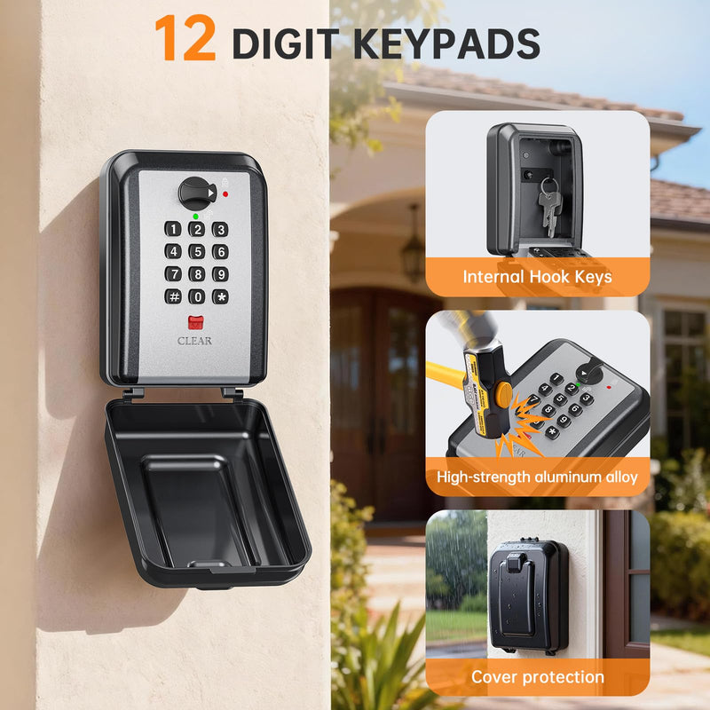 Key Lock Box,Customizable 12-Digit Combination,LockBox for Keys with Resttable Code,Large Capacity & Weatherproof Outside,hide a key Outdoor,Spare Key Wall Safe Storage for Home,Office,Garage Large MG8109