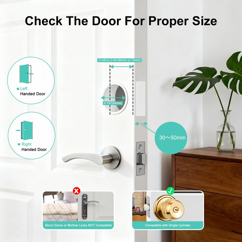 52HZ Smart Fingerprint Door Lock, 3 in 1 Finger Print Door Knob with Tuya App Control & Key, Auto Lock, Thumbprint Keyless Entry Door Lock for Front Door, Home, Apartment, Office, Satin Nickel