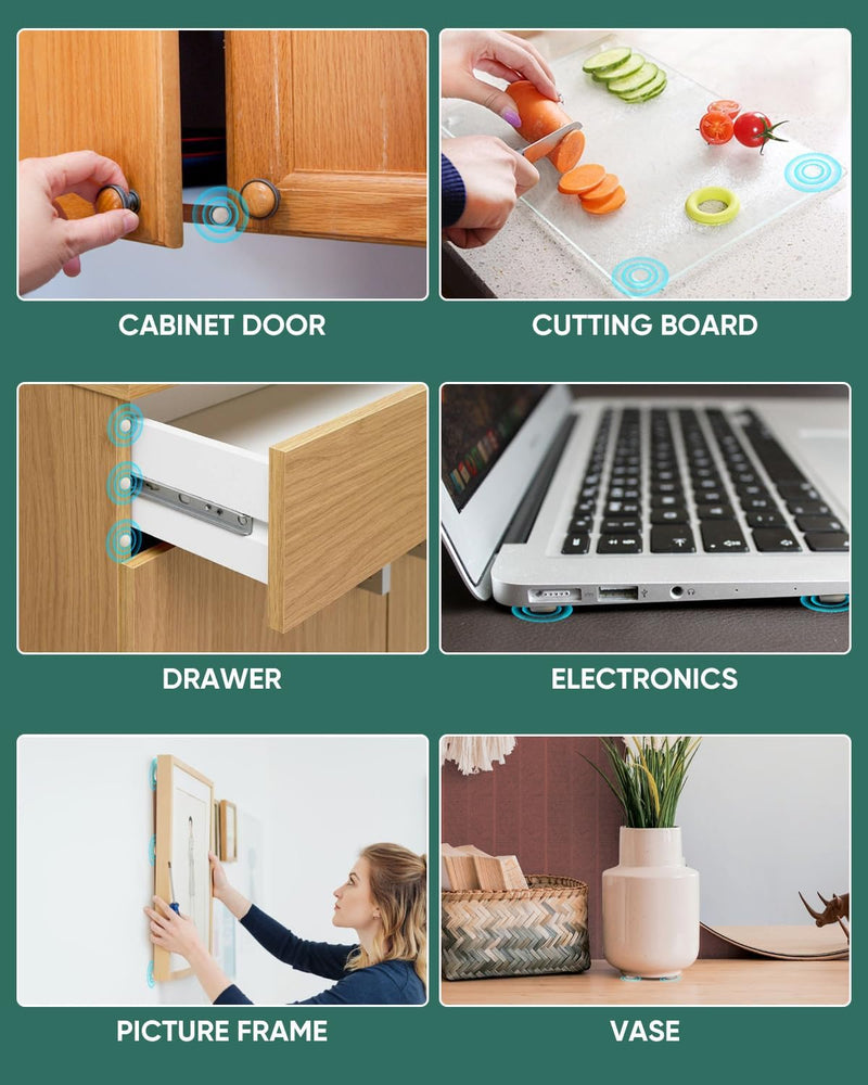 ONUEMP 304pcs Cabinet Door Bumpers Clear, Adhesive Rubber Feet Silicone, Sound Dampening Door Slam Stopper Non Slip Furniture Pads Wall Protector for Cutting Board, Door, Drawers, Glass Cabinet