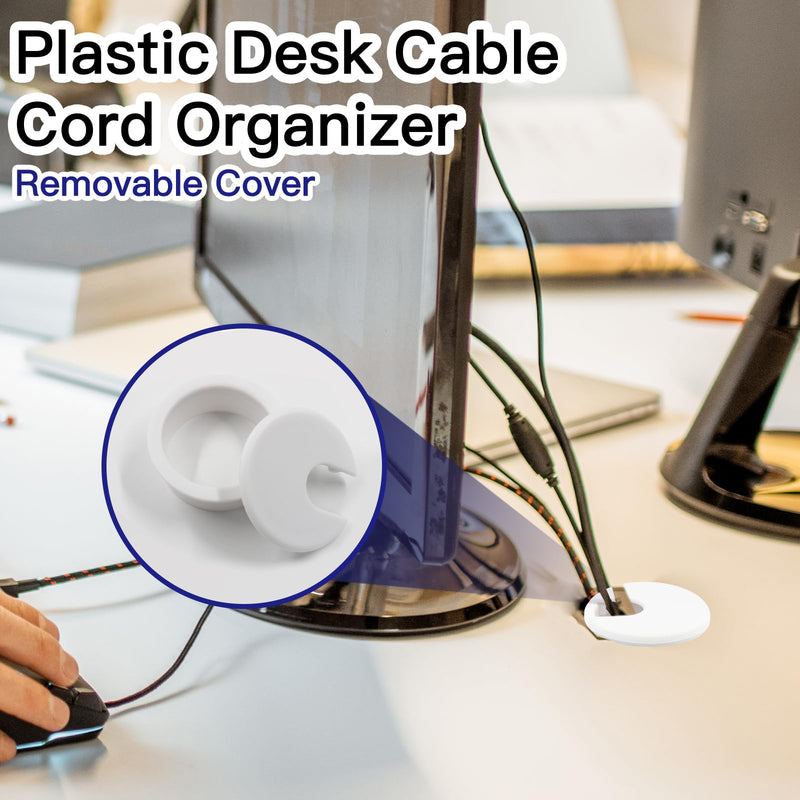 2pcs 1-1/2 Inch Desk Grommet, Plastic Desk Hole Cover, White Cable Hole Cover, Desk Hole Grommet for Wire Cord Organizing Office Computer Desk